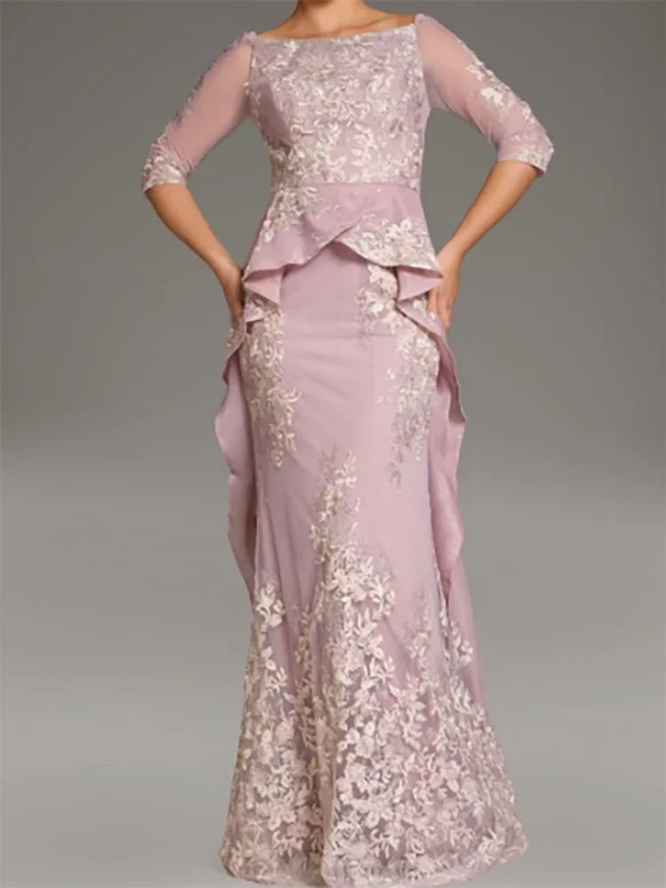 

Classic O-Neck Appliquins Lace Tiered Mermaid Mother Of Bride Wedding Dresses Bridal Gowns Customized