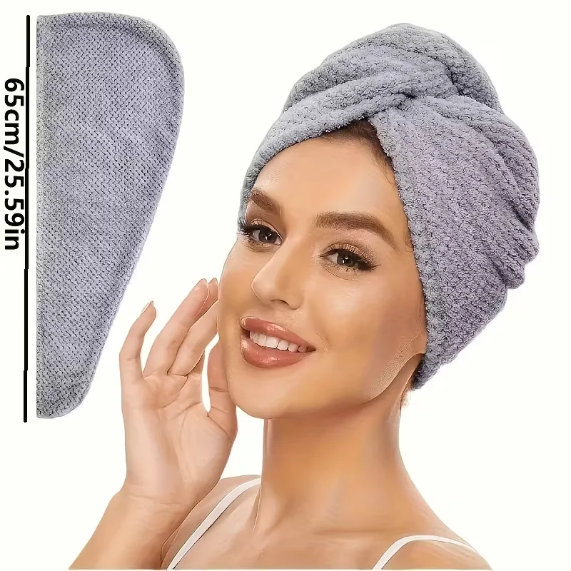 Solid color hair towel Textured dry hair cap 9.8 ''X 25.5'' absorbent hair towel wrap for button-down women