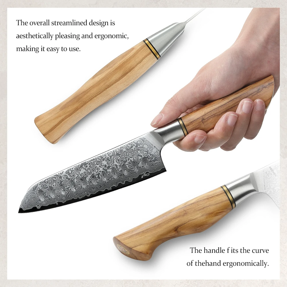 HEZHEN 5.5 Inches Santoku Knife 60±2 HRC Japanese 67 Layers Damascus Steel Vegetable Fruit Knife Beautiful Gift Box Cleaver - view 5