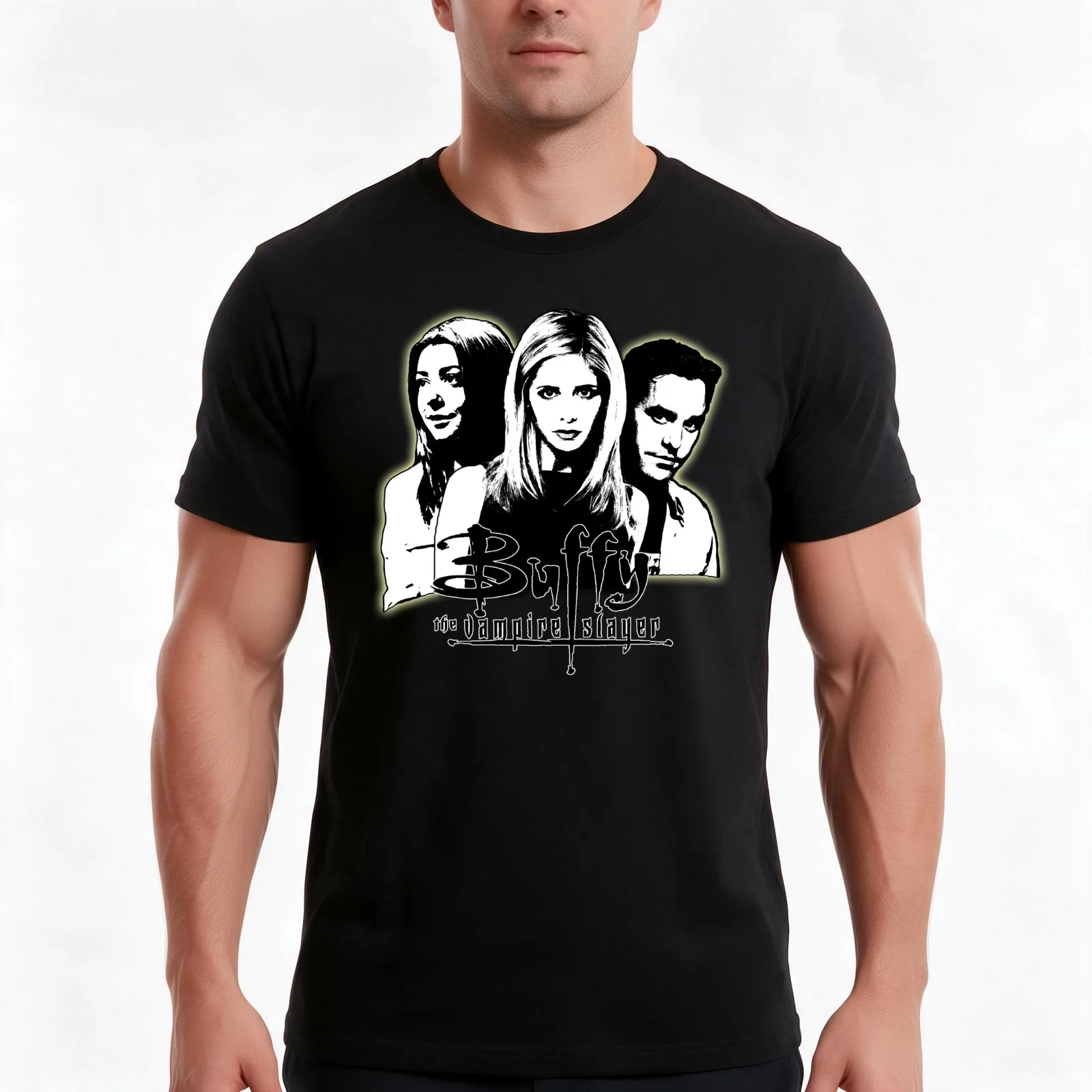A Trio of Scoobies (Willow, Buffy & Xander) T-Shirt, Summer Casual Cotton Tee, Oversized Streetwear Tops, Vintage Graphic Print