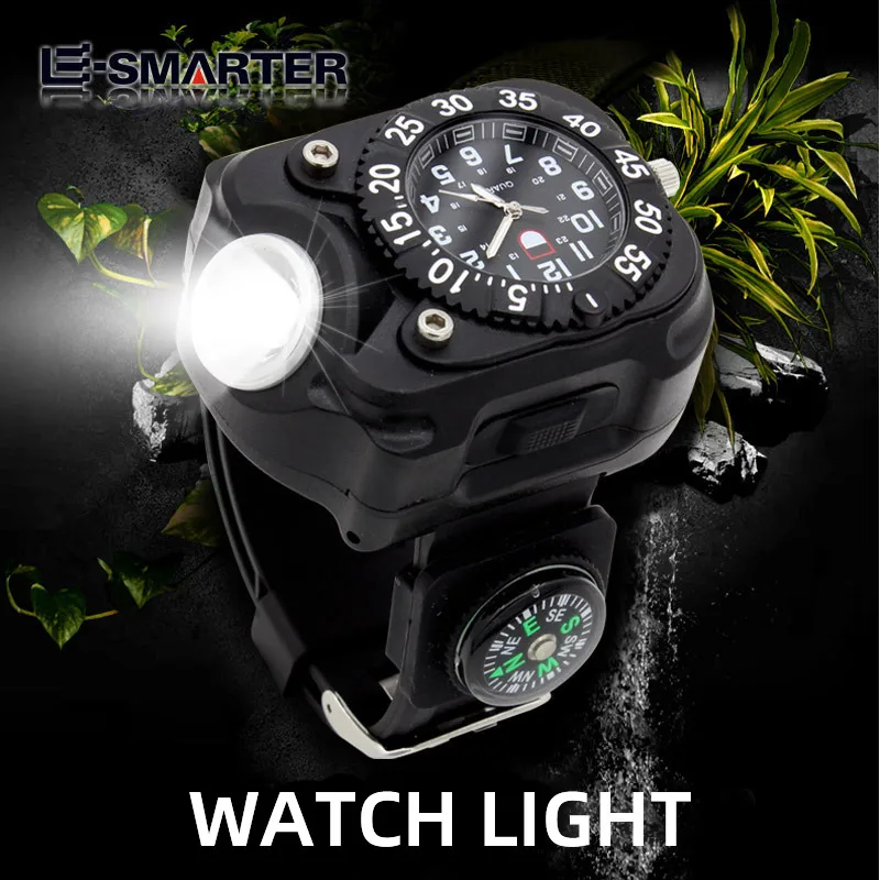 Outdoor Rechargeable LED Wrist Light Hand-worn Glare Flashlight Watch Function Silicone Lighting Night Running Defense