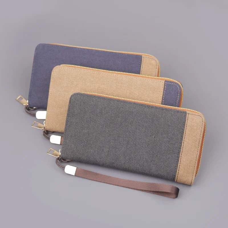 Canvas Wallet Men Long Purse Male Cellphone Bag Zipper Business Card Holder Wallet Case Money Card Bag