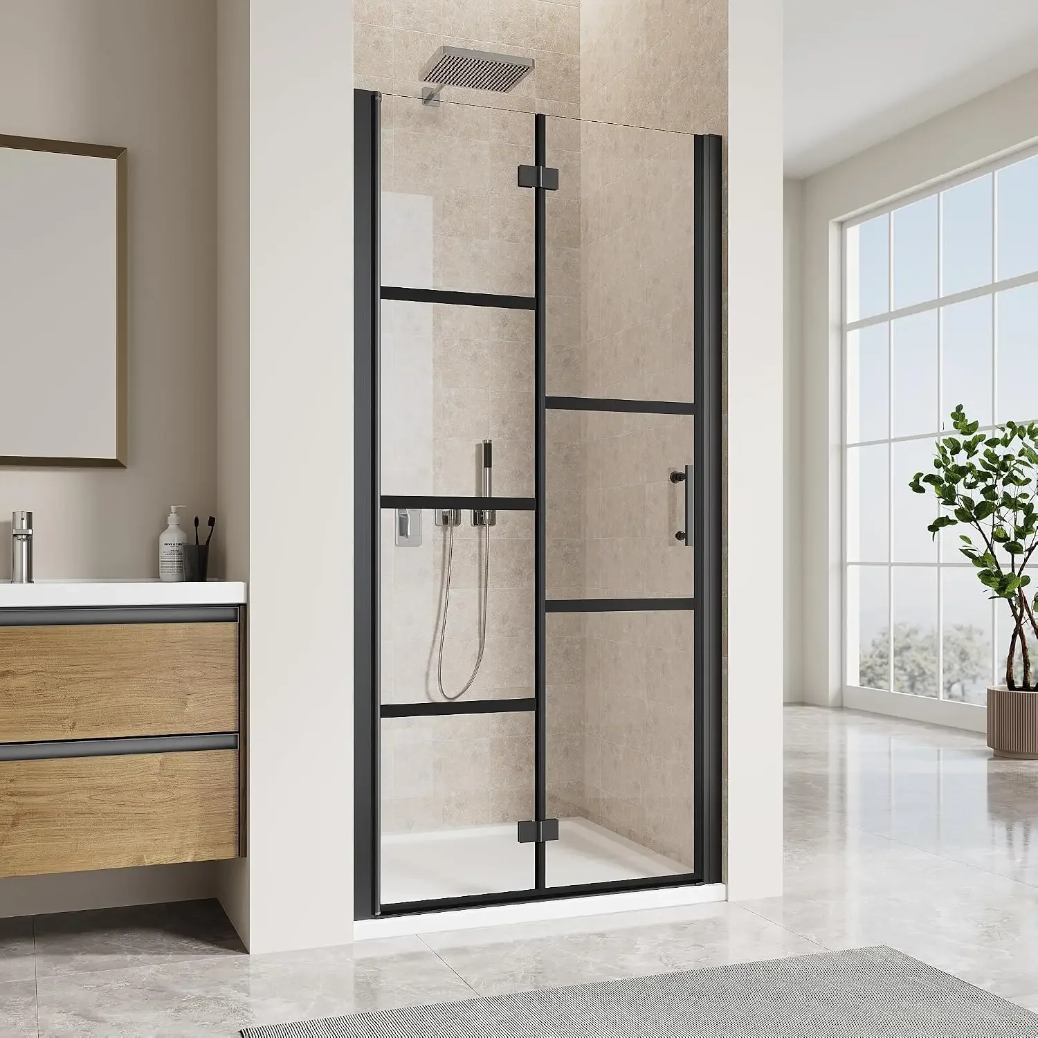 Bifold Shower Door 36" W x 72" H, Glass Shower Door with 1/4" (6mm) Clear SGCC Tempered Glass, Easy-Clean & Anti-Fog Coating, Wa