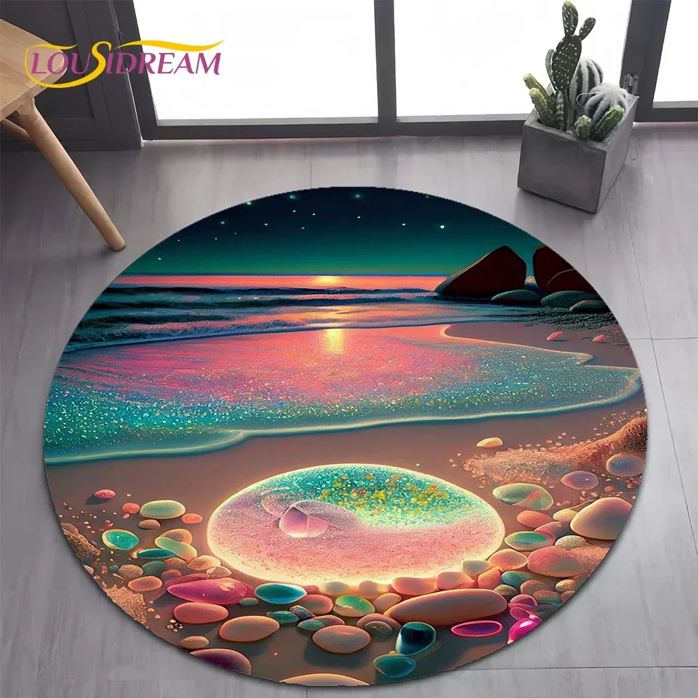 Round Carpet – Beach Stone Design Rug for Bedroom, Living Room & Pet Decor Floor Mat