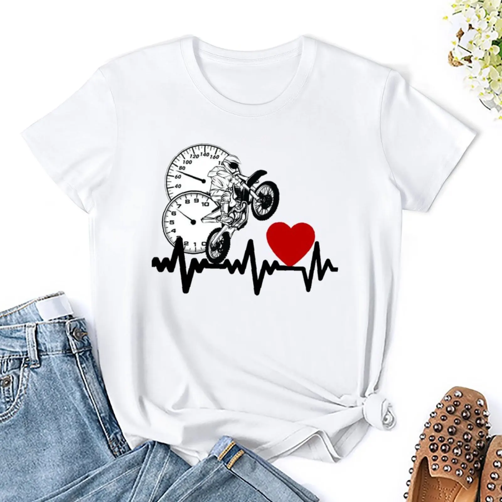 Round Neck Dirt Bike Heartbeat Poster For Sale T-shirt  Campaign Tees Funny Casual Fitness