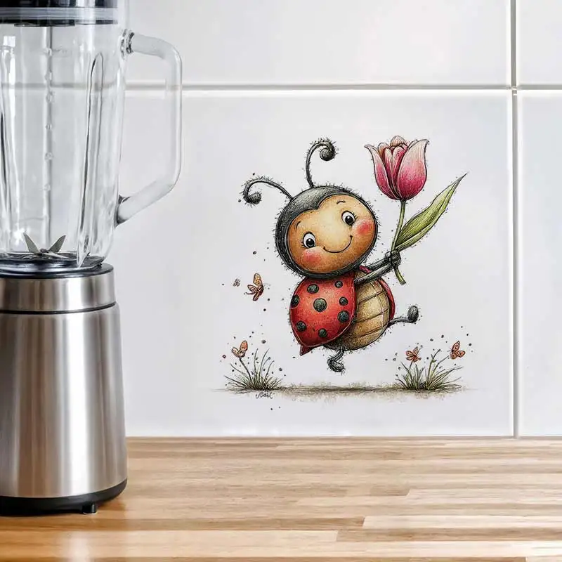 Ladybug with Flowers Wall Stickers Living Room Sofa Background Decoration Wallpaper For Home Decor Kids room Art Decals M1554