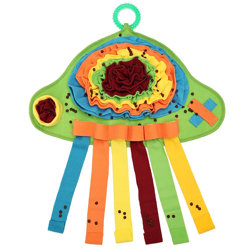 Pet toys for dogs, including jellyfish-shaped sniffing pads, puzzle toys, stress-relief toys, chew toys, and interactive toys