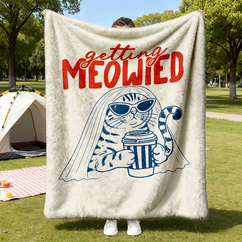 Getting Meowied Flannel Blanket, Funny Cat Bride Flannel Blanket, Cat Wedding Flannel Blanket