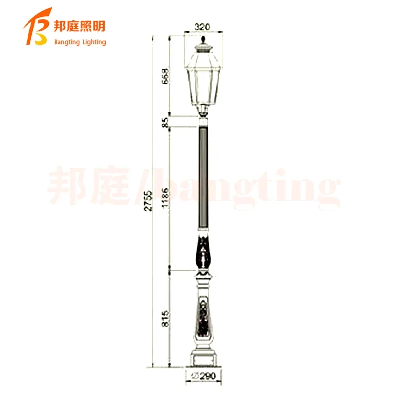 European style classical 5 lights landscape lighting outdoor decorative garden light led post lamp pole manufacture