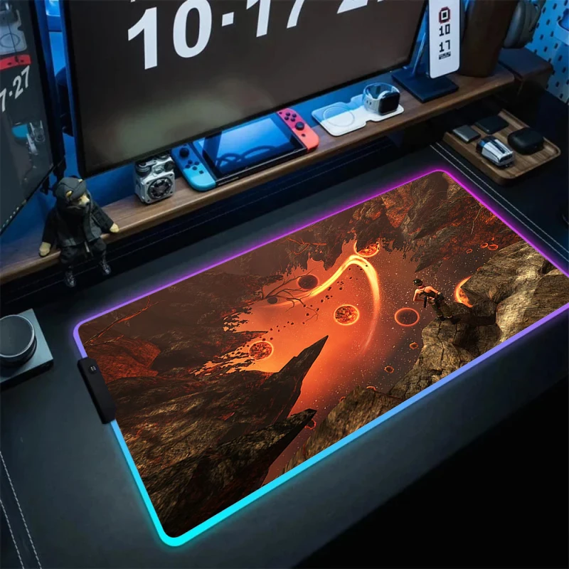 Mousepad RGB Anime Large Mouse Pad Xxl Outer Wilds Backlight Gamer Keyboard Mat Pc Accessories Desk Protector Gaming Mice Mats