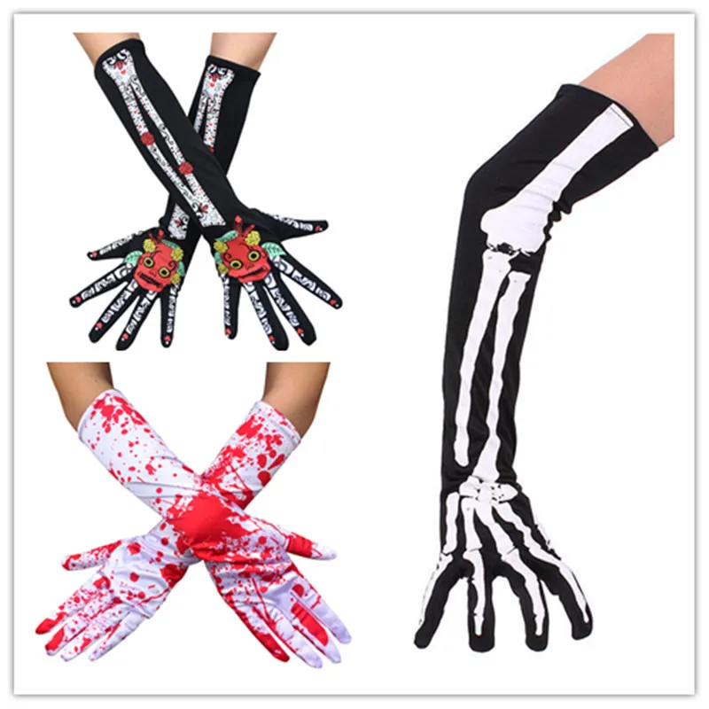 

Halloween Skeleton Gloves Sugar Skulls Cosplay Party Decorations Bloody Gloves Adult Ghost Bone Paw Gothic Gloves Halloween Gift