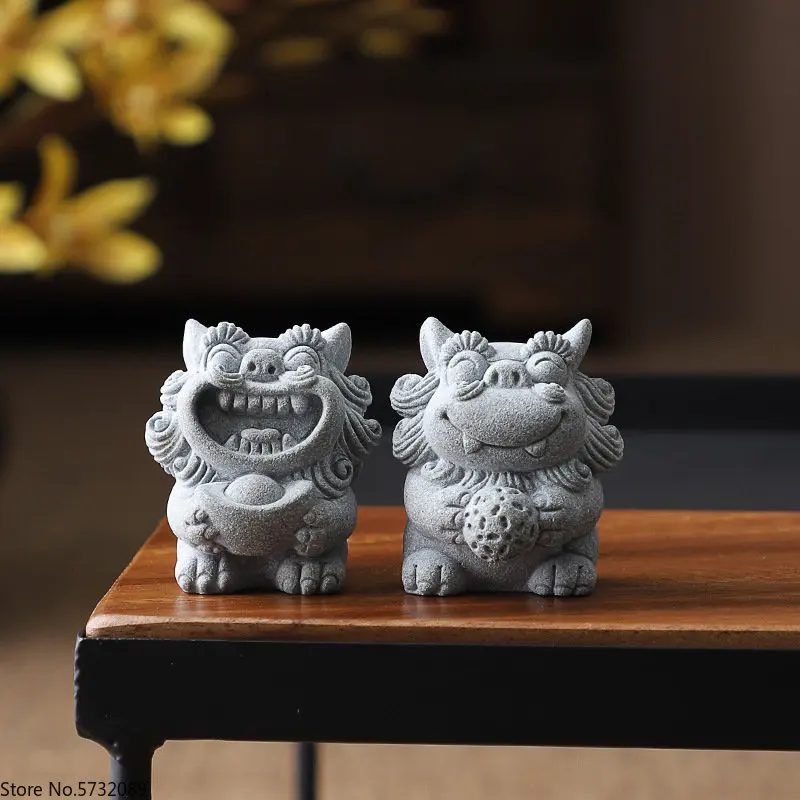 

amass fortunes Auspicious Stone Lion Potted Fish Tank Micro Landscape Decoration Desktop Pixiu Tea Pet Decoration duad