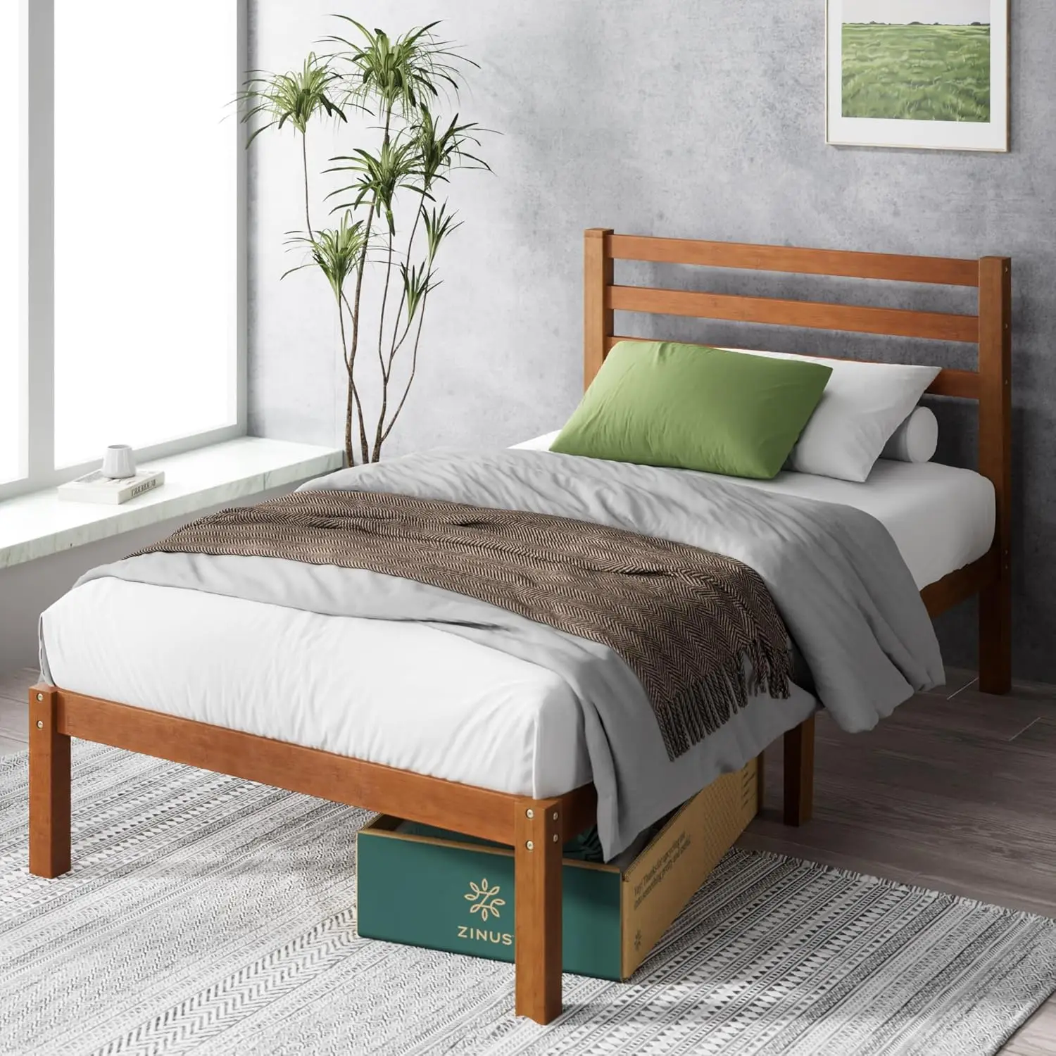 

Leah Bamboo Platform Bed Frame with Headboard, No Box Spring Needed, Wood Slat Support, Easy Assembly, Twin