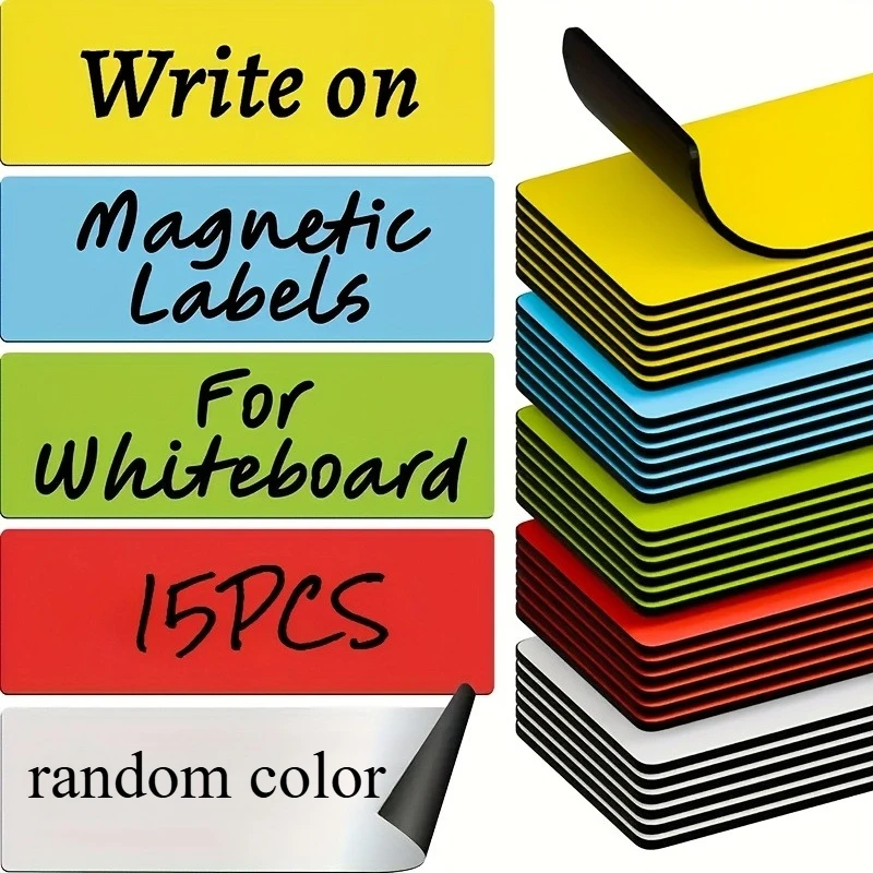 

15pcs Color Magnetic Labels, 1.2x3.2" Writable Whiteboard - Waterproof for Fridge, Office, Lockers & Shelves