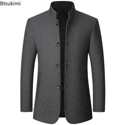 New 2024 Men's Autumn Winter Blend Coat Solid Fashion Wild Overcoat Male Thicken Keep Warm Jackets Trench Outerwear Wool Coat