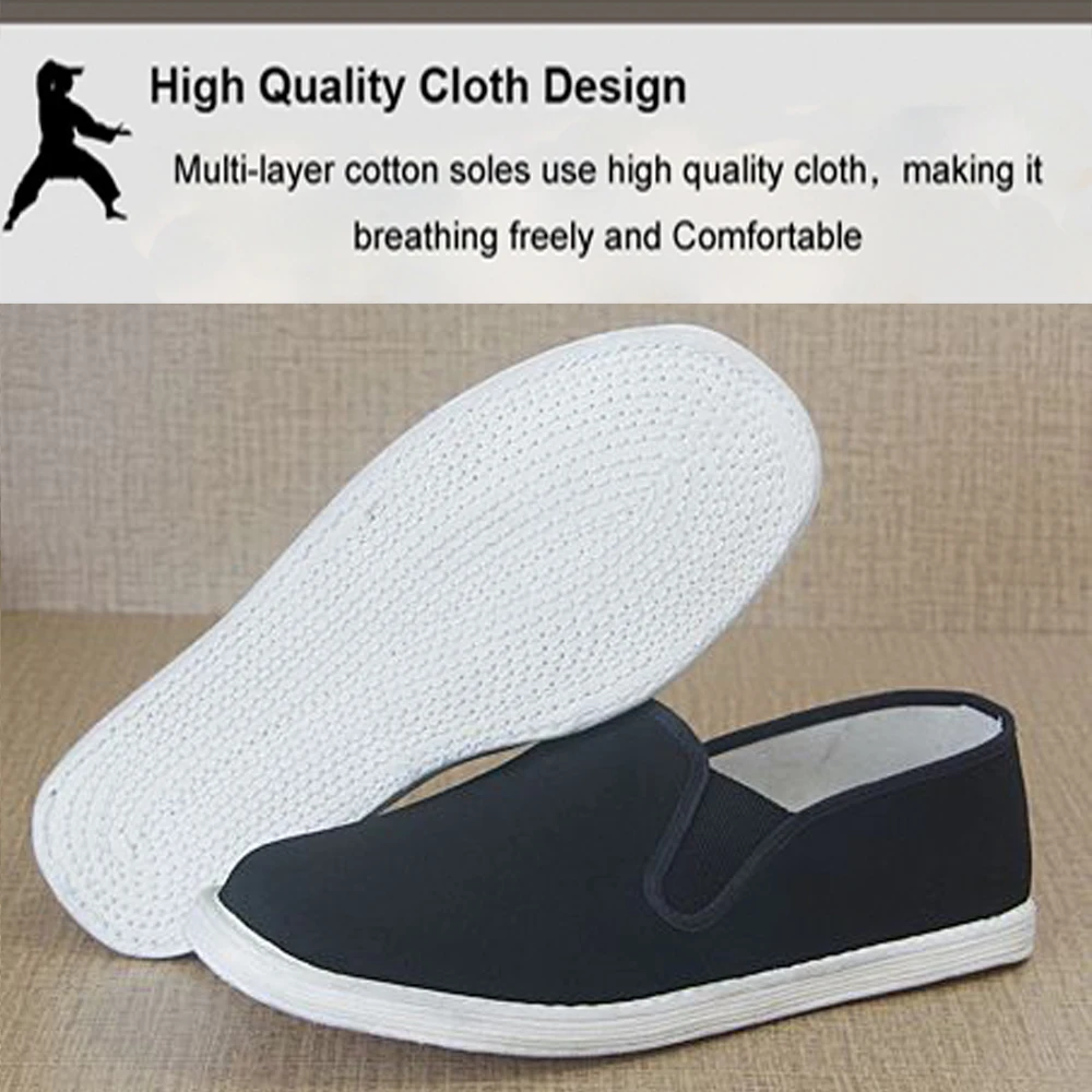 Black multi-layer cotton sole manual Shaolin Monk Wushu Training Shoes Tai Chi Martial arts cloth Shoes Kung fu Sports Sneakers