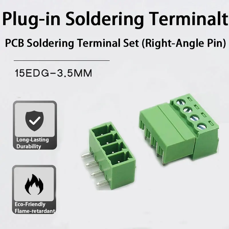Г-образный комплект Header & Plug | Сертифицированный UL94V-0 разъем PCB 3.5мм 2-24P | Изоляция PA66 | Экологичный зеленый