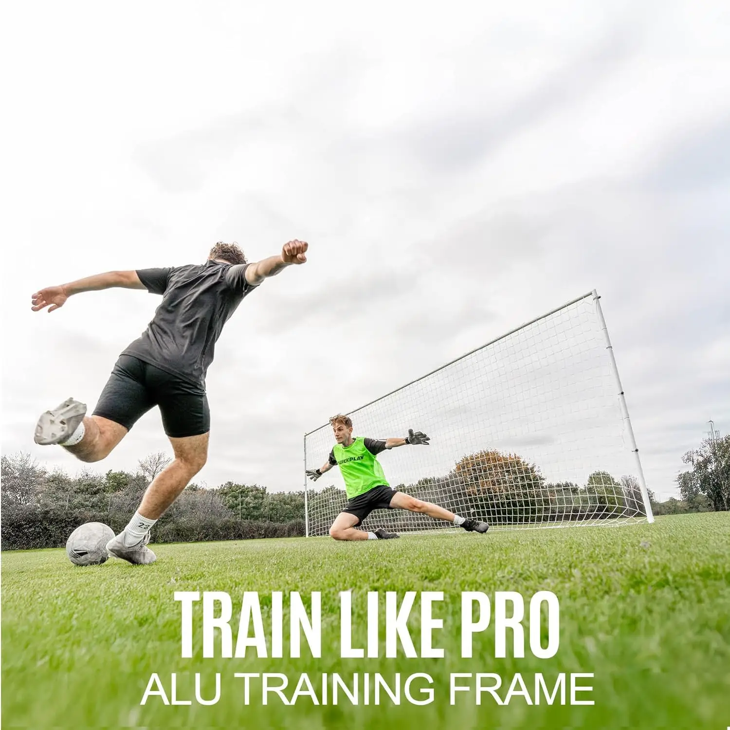 Training Frame - Flat Soccer Goal - Double-Sided Design - Durable Aluminum Construction - Base and Ground Stake