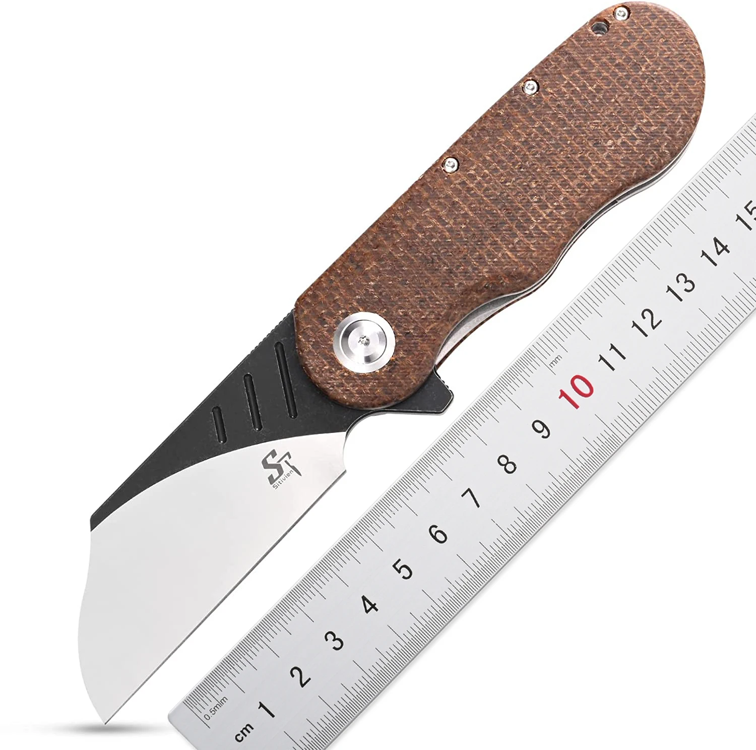 Sitivien ST138 Folding Knife,14C28N Steel Blade,Micarta/ G10 Handle EDC Knife for Working Outdoor Camping Fishing