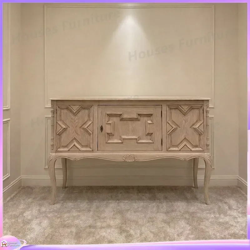 American Country French Retro Solid Wood Shoe Cabinet Living Room Storage Organizer Entryway Bench Locker Furniture Home view 2