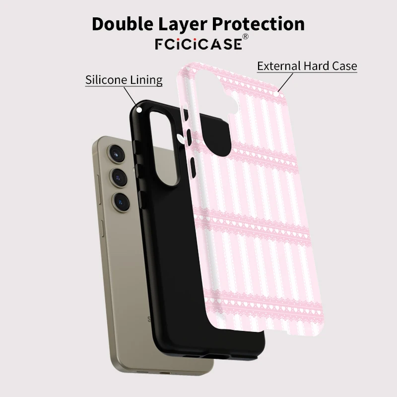 Fcicicase A56 美しいレースストライププリント携帯電話ケース Samsung Galaxy A26 A16 A36 A56 5G 二層アクリルマットカバー