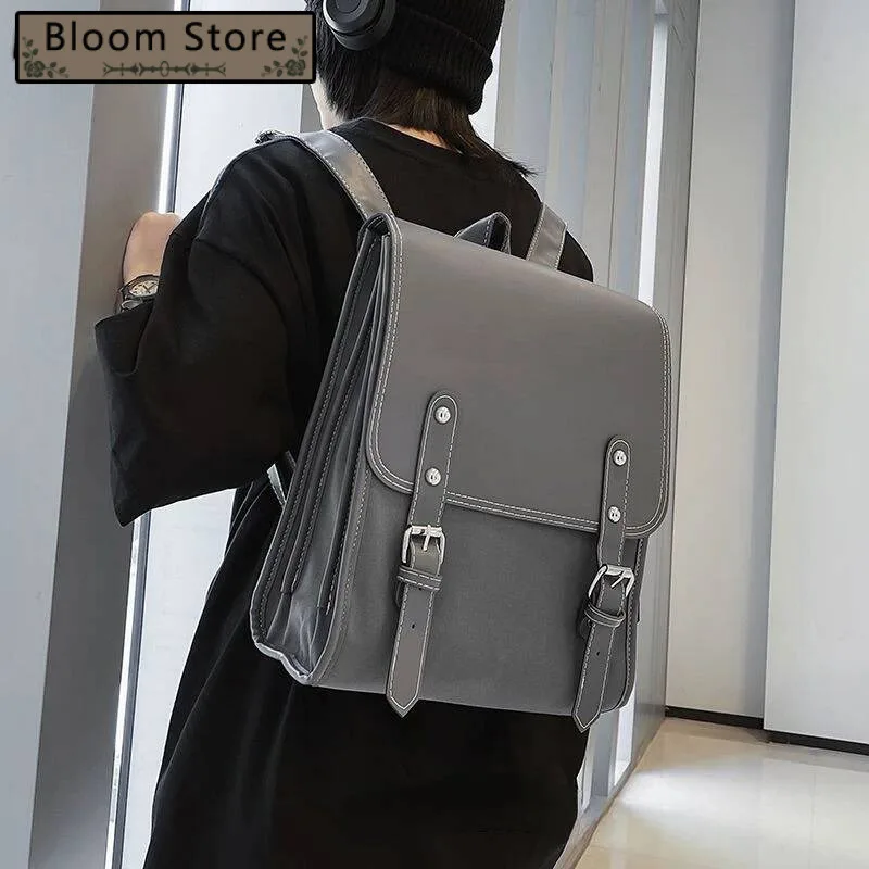 

Design Fashion Vintage Schoolbags All Match Men Preppy Students Backpack Women Solid Pu Leather Backpacks Y2k Aesthetic