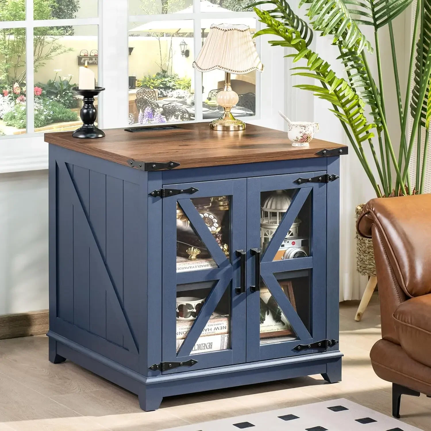 Farmhouse End Table with Charging Station Set 2, 24