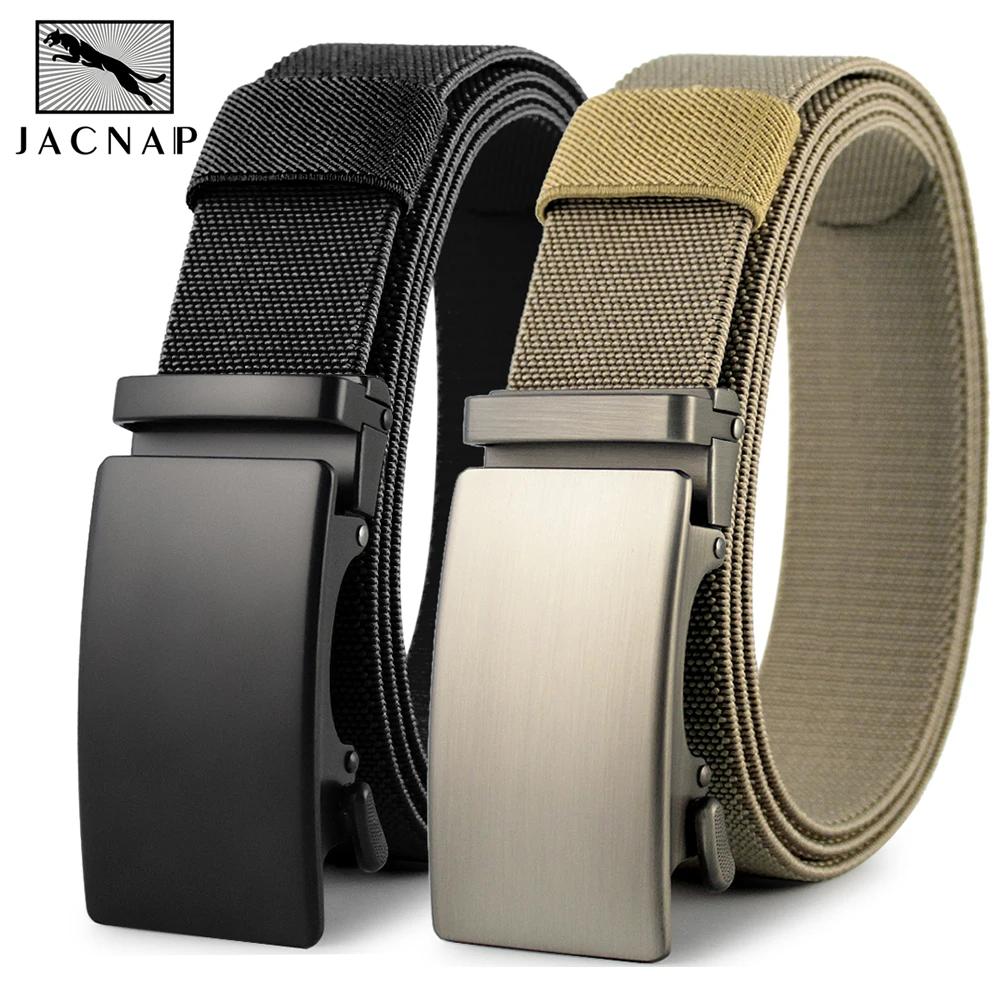 JACNAIP เข็มขัดหนัง Cowskin เข็มขัด Suspenders ของขวัญ Man สีดำยืดหัวเข็มขัดสำหรับชุดสูทหรูหรายี่ห้อ Ratchet ของขวัญ