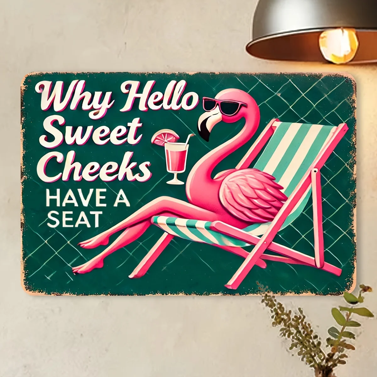 Vintage Flamingo Metal Wall Art Sign 