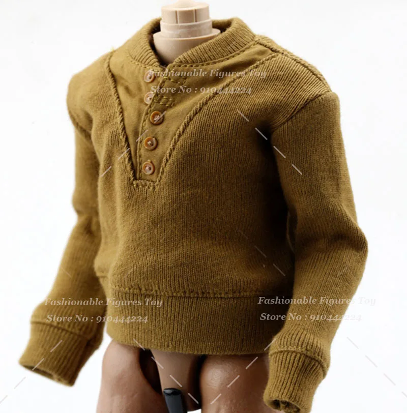 1/6 Mannen Soldaat Lange Mouw Trui Korte V-hals Gebreide Top Militair Uniform Accessoire Voor 12 Inch Action Figure Model