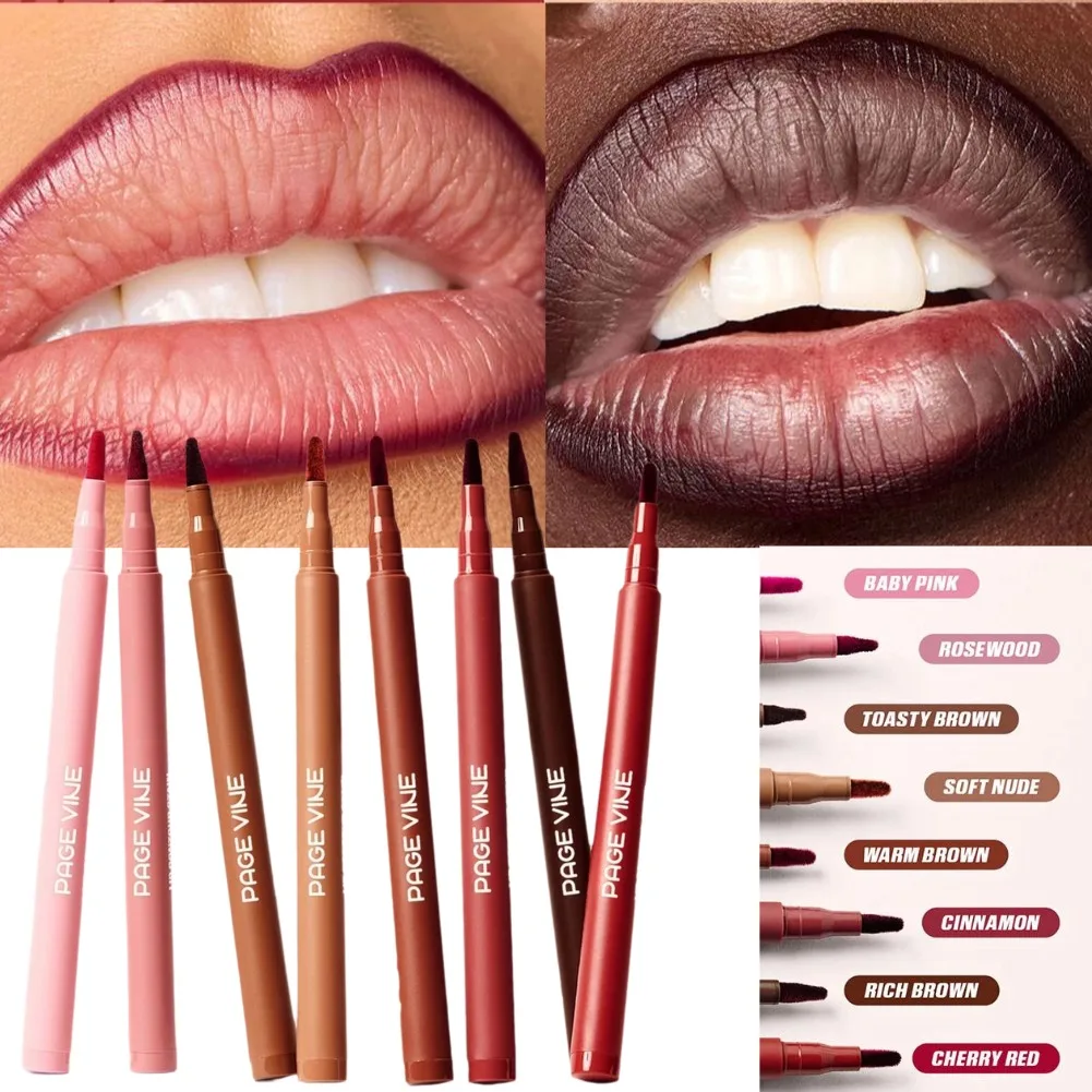 8 colores duraderos a prueba de manchas labio maquillaje profesional delineador de labios de terciopelo taza antiadherente tinte de contorno rojo desnudo cosméticos de lápiz labial