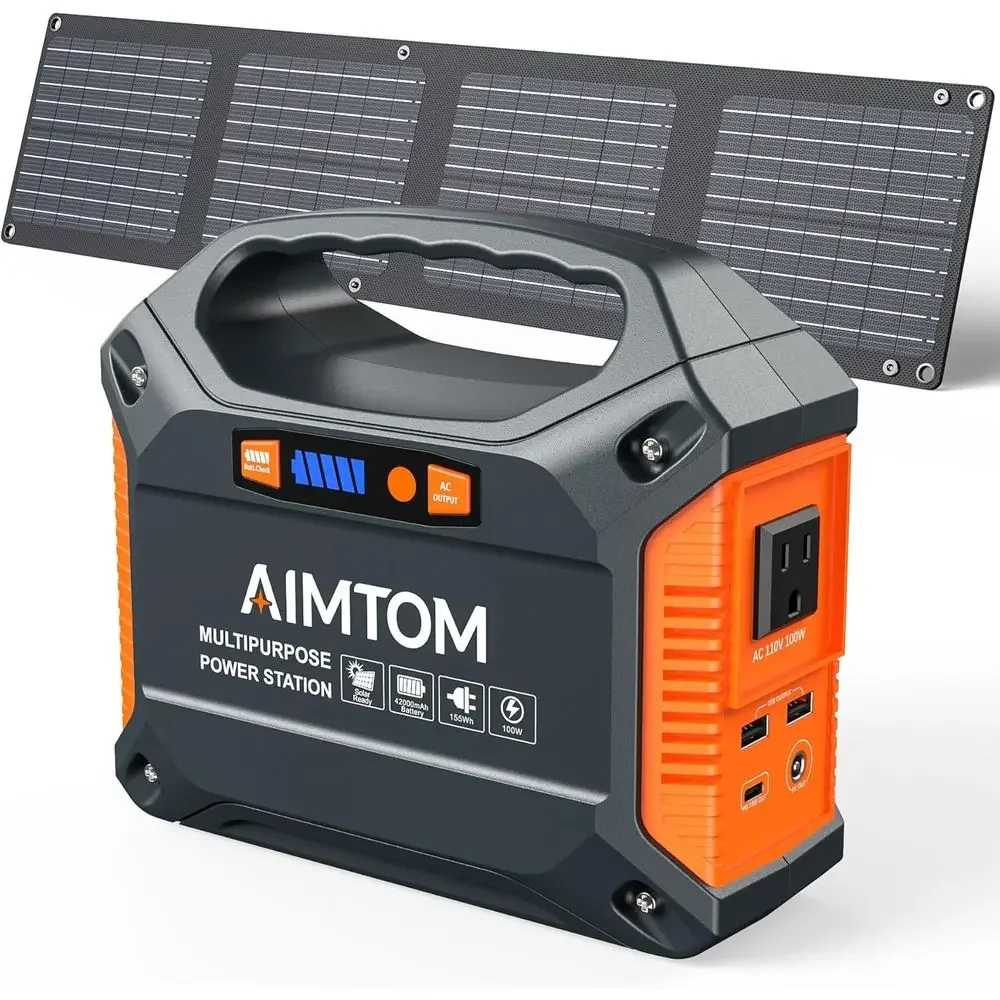 

150W Solar Portable Power Station - 30W Solar Panel, 110V AC, USB-C, USB-A, 12V DC Outlets for Camping, Home, RV, and Outdoors