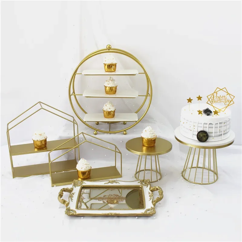 Cake Tray Dessert Table Birthday Custom Round Christmas Luxury Floating Metal Gold 3 tier Wedding Stand Sets