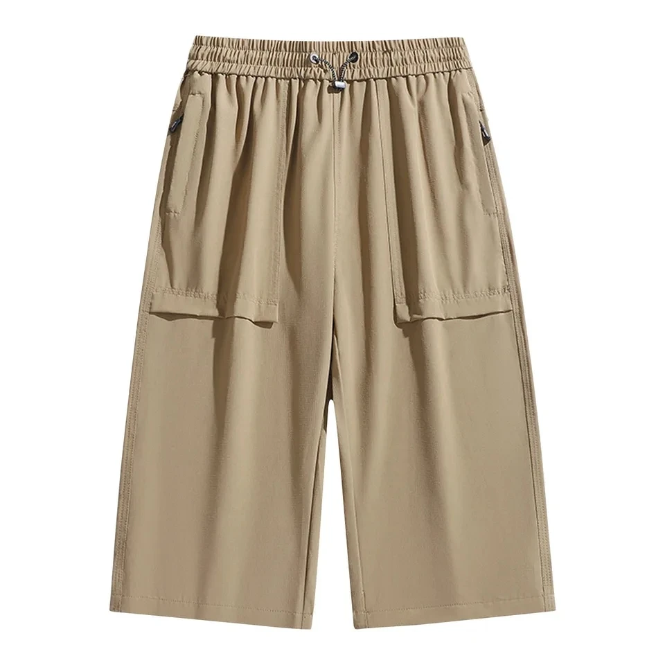 Casual Silk Ice Shorts Mens Summer Elastic Drawstring Straight Beach Pants Male Lightweight Breathable Sports Shorts S-5XL