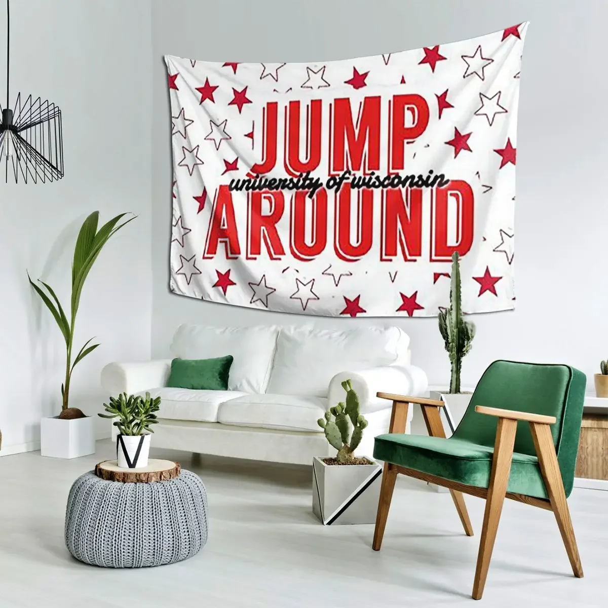 University Of Wisconsin Jump Around Stars Design Tapestry Hippie Wall Hanging Home Decor Tapestries for Room Bedroom Dorm Room