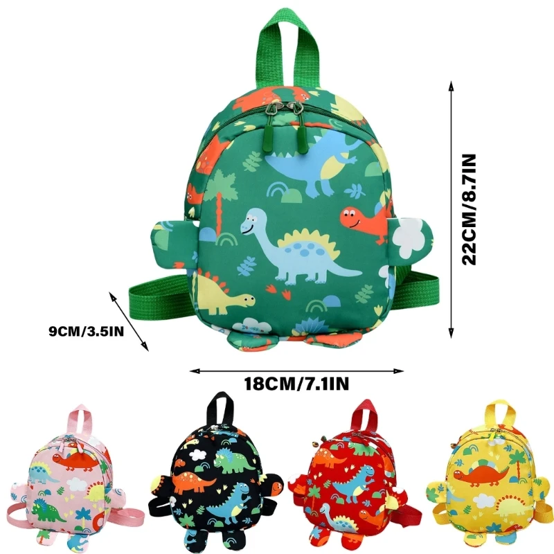 E74B Zaino per bambini con stampa dinosauro cartone animato con tasche organizzative per scuola materna o borsa per libri