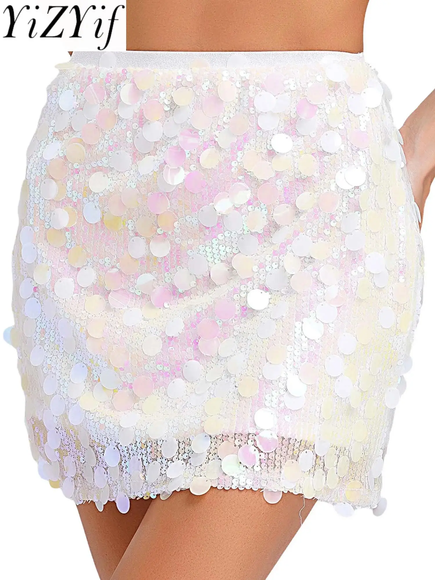 

Women Party Cocktail Shiny Sequin Skirt High Waist Bodycon Miniskirt for Dance Club Music Festival Stage Performance Skirts