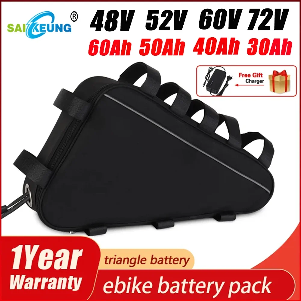 

Electric Bike Triangle 48V 45AH Battery 52V 21700 Cell Cham-Ride 72V 60V 30AH 100A BMS Huge Capacity 3000W Super Powerful 18650