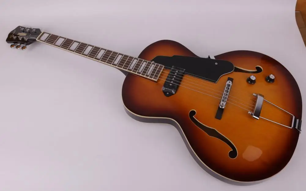 double f hole semi hollow body P90 pickups jazz guitar one volume. one tone. sunburst color