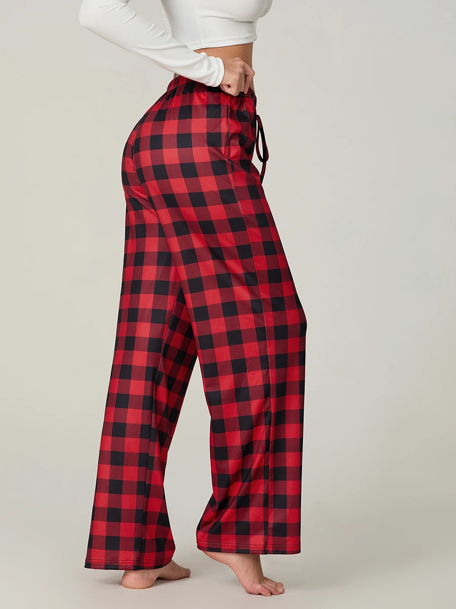 Nova moda feminina calças de pijama de natal clássico búfalo xadrez impressão cintura elástica solta calças de sono venda quente S-2XL