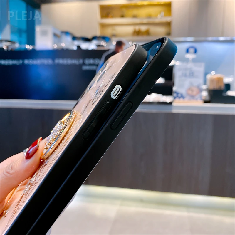 Luxury Butterfly Ring Stand Holder Phone Case For iphone 15 14 13 12 11 Pro max 7 8 X XR XS Max Cute Mirror Glossy Cover Fundas