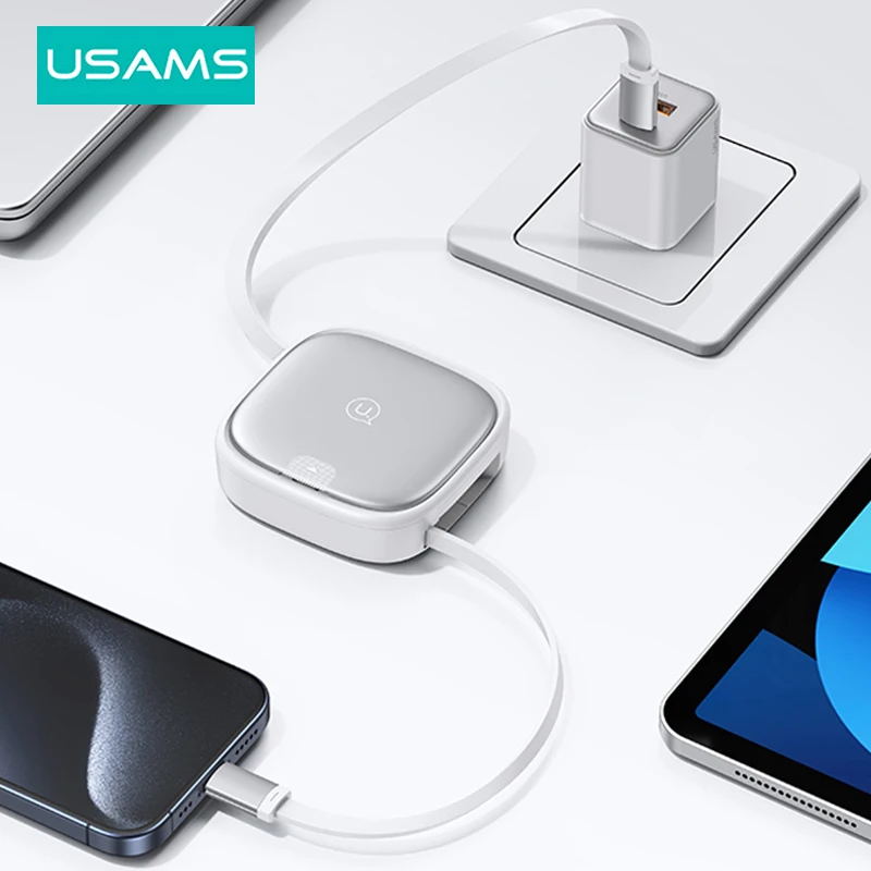 USAMS U87 USB C Cable 60W Fast Charging Cable with Multiple Connectors Storage for iPhone 15 Plus Pro Max iPad Xiaomi Samsung