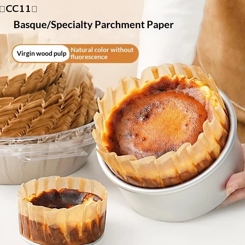 50Pcs Basque Cheesecake Oil Paper Tray Foldable Cake Mold Disposable Release Mousse Cake Paper Baking Oil Proof Edge Paper〔CC11〕