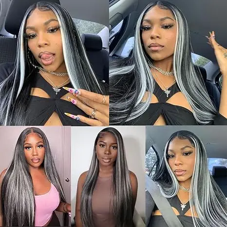 Highlight Grey Blonde Wig 13x4 Lace Front Wig Blonde Wig High Density Lace Wigs For Women Lace Frontal Wig Synthetic Wig