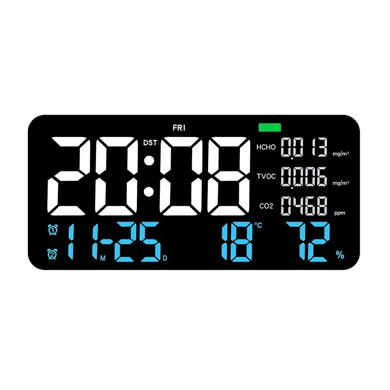 LED Digital Wall Clock Formaldehyde Tester HCHO TVOC CO2 Test Clock Temperature Humidity Display Clock  Bedroom Home Decoration