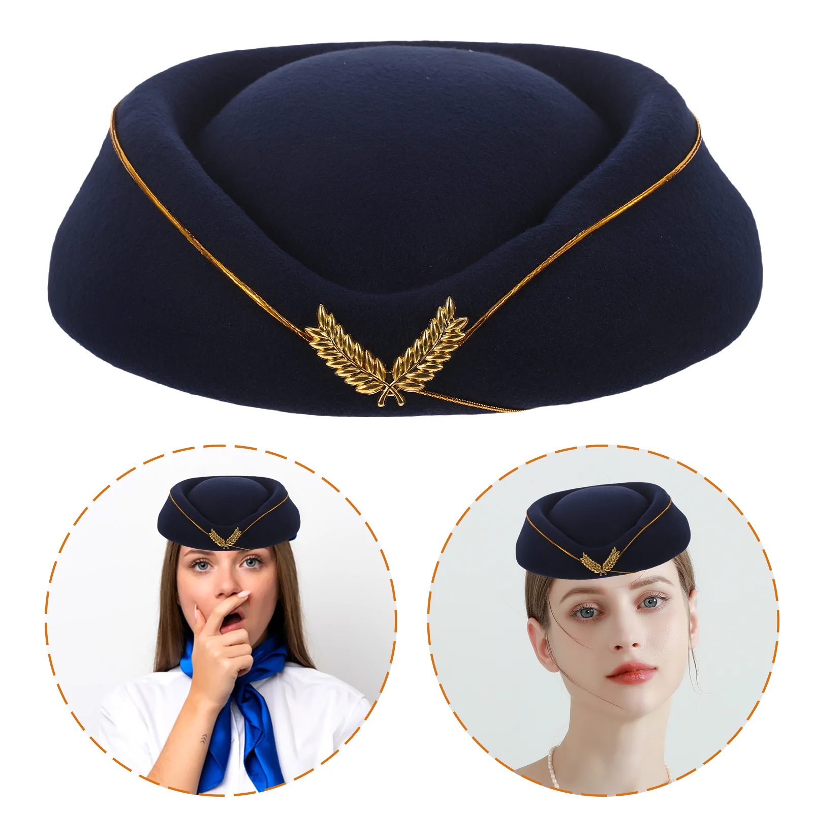 

Women Airline Stewardess Hats Flight Attendant Costume Woolen Cap Lightweight Comfortable One Size Fits Most Cosplay Party