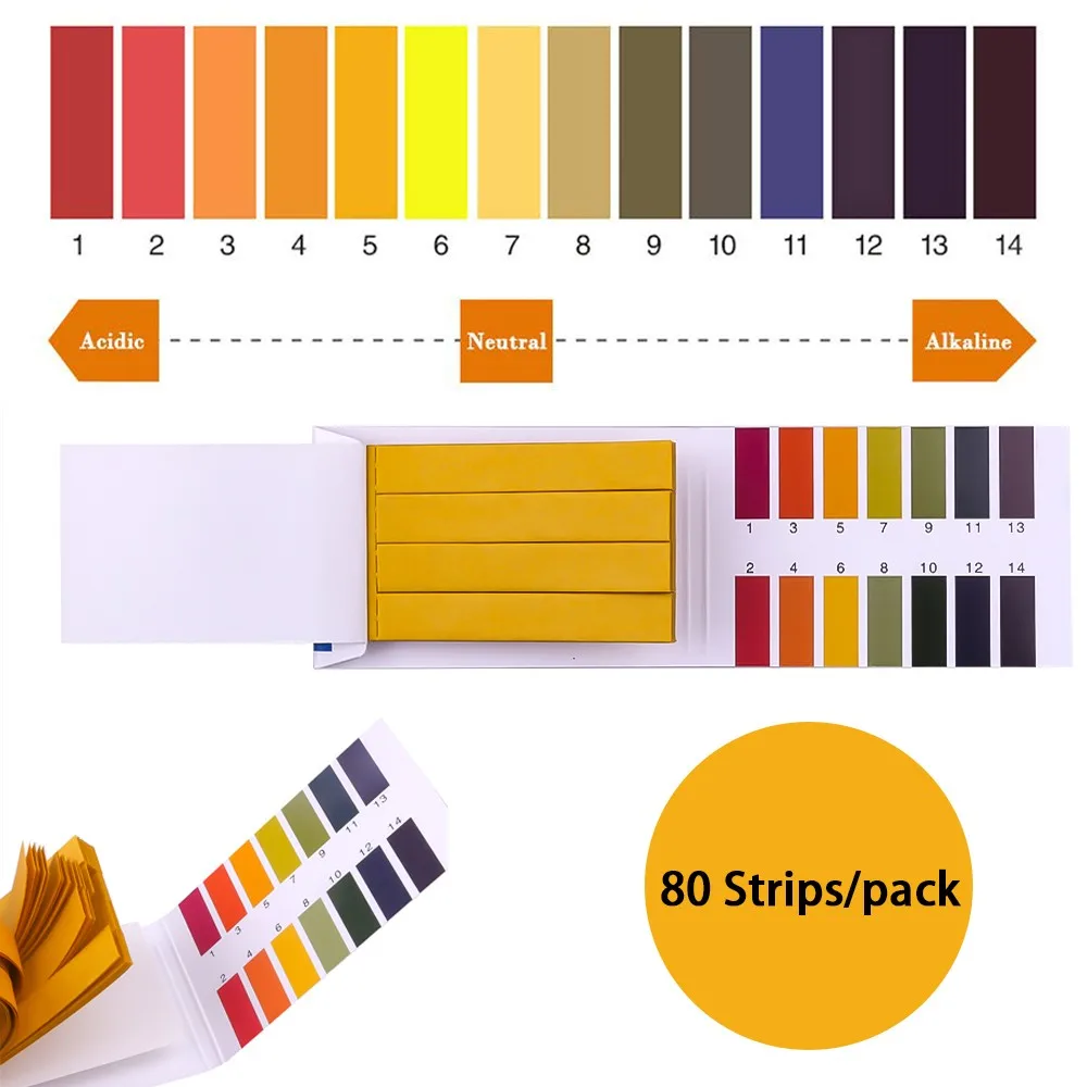 Tiras de prueba indicadoras de PH 1-14, probador de tornasol de papel de laboratorio, papel de prueba de Base de ácido de PH, Saliva de orina, tres papeles de prueba de precisión, 80x