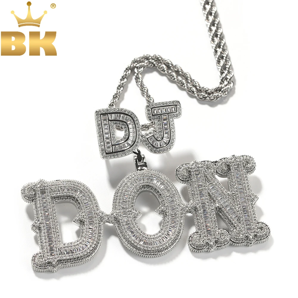 

THE BLING KING Custom 2 Sizes Baguettecz Letters Pendant Micro Paved CZ Personalized Small Letter Clasp Necklace Hiphop Jewelry