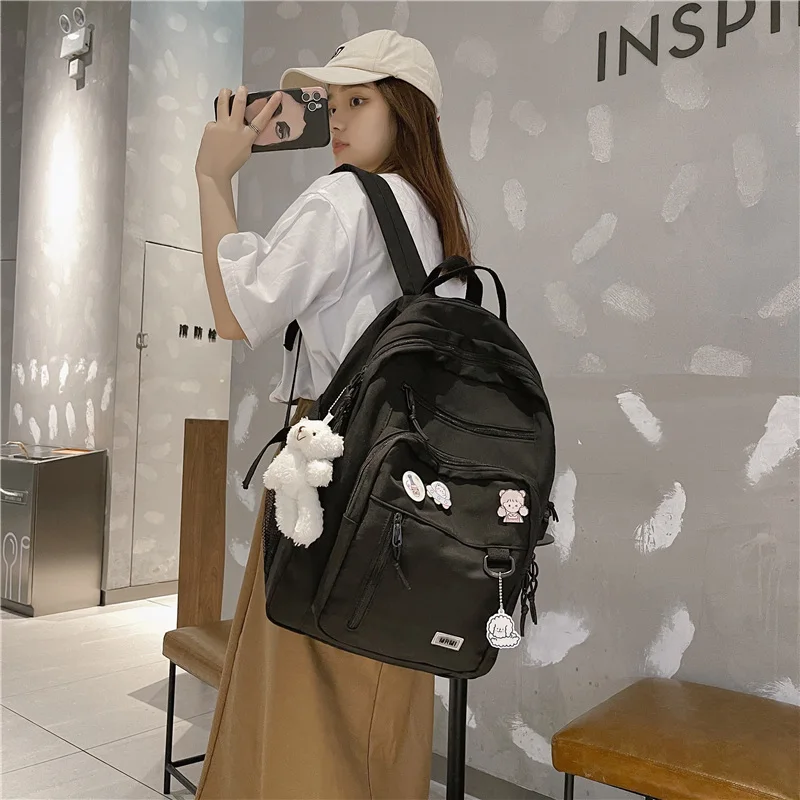 Fashion Big Student Backpack NEW Badge Rucksack Girls School Bag High Capacity Women Backpack Female Cute Leisure Travel Mochila