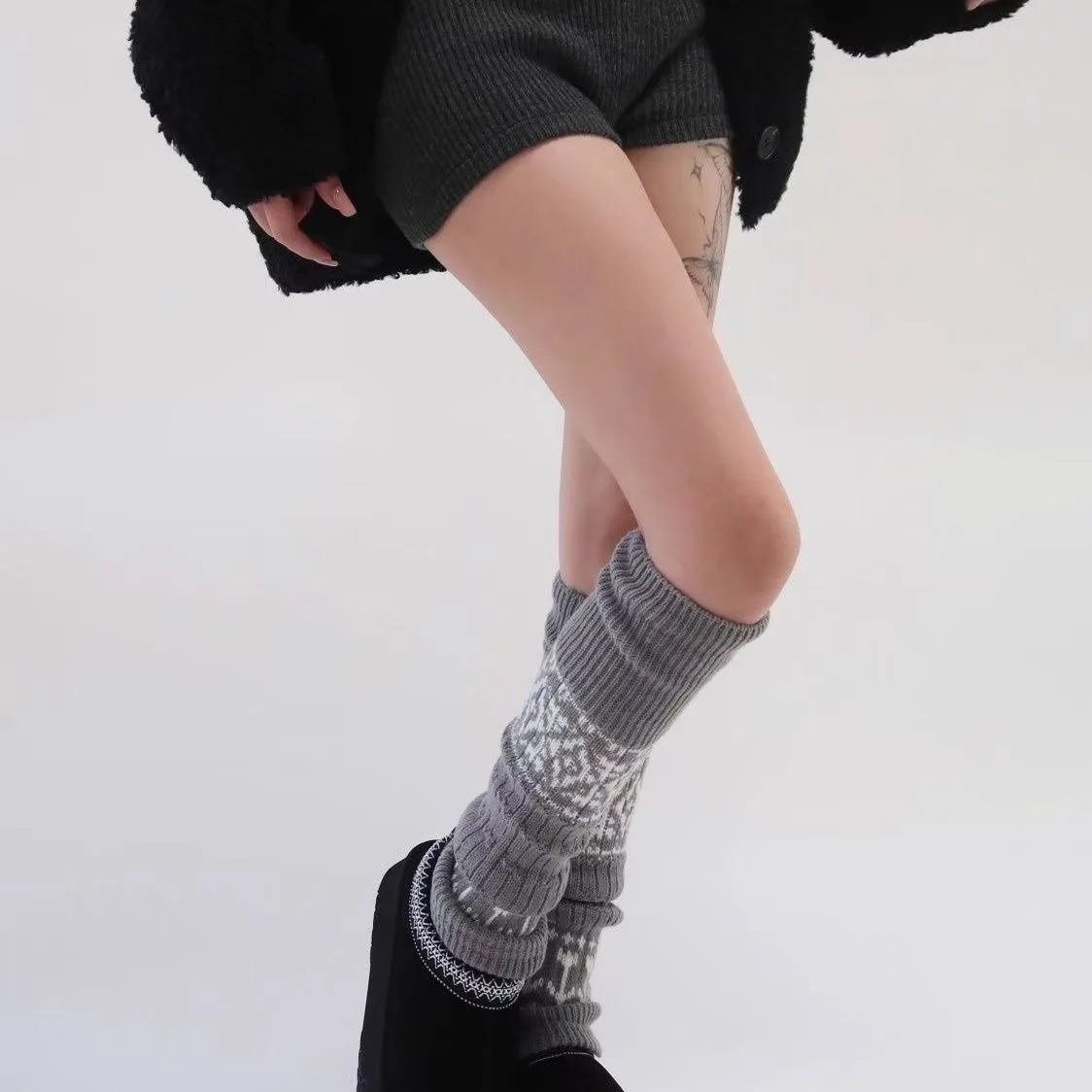 Soft Matching Shoes Knitted Mid-Calf Socks Long Tube Thick Long Tube Socks Keep Warm Knitted Foot Cover Sock liner Winter